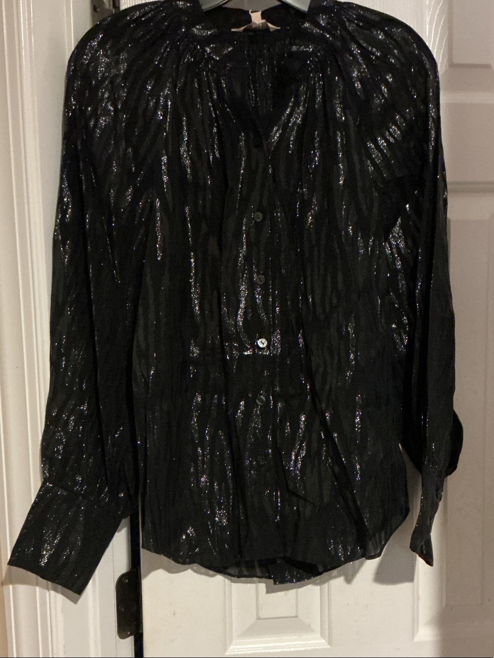 Rebecca Taylor Black Shimmer Button-Front Top